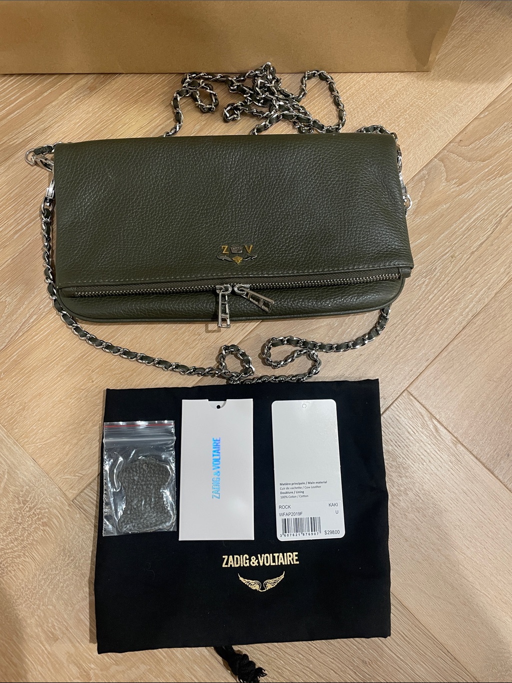 Nwt Zadig & Voltaire Rock Crossbody Bag In Green/ Kaki